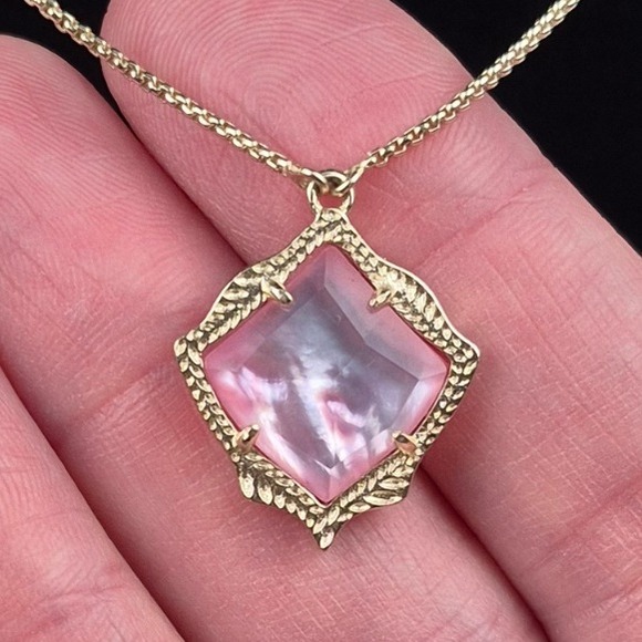 Kendra Scott Kacey Style Dichroic Glass Pendant Rose Gold Necklace 30" NWOT - Picture 1 of 11